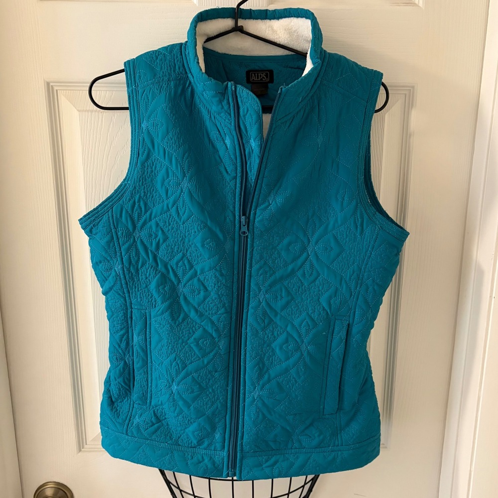 ALPS Womens Teal Quilted Full Zip Fleece Lined Vest Lightweight Outdoor Sz S EUC